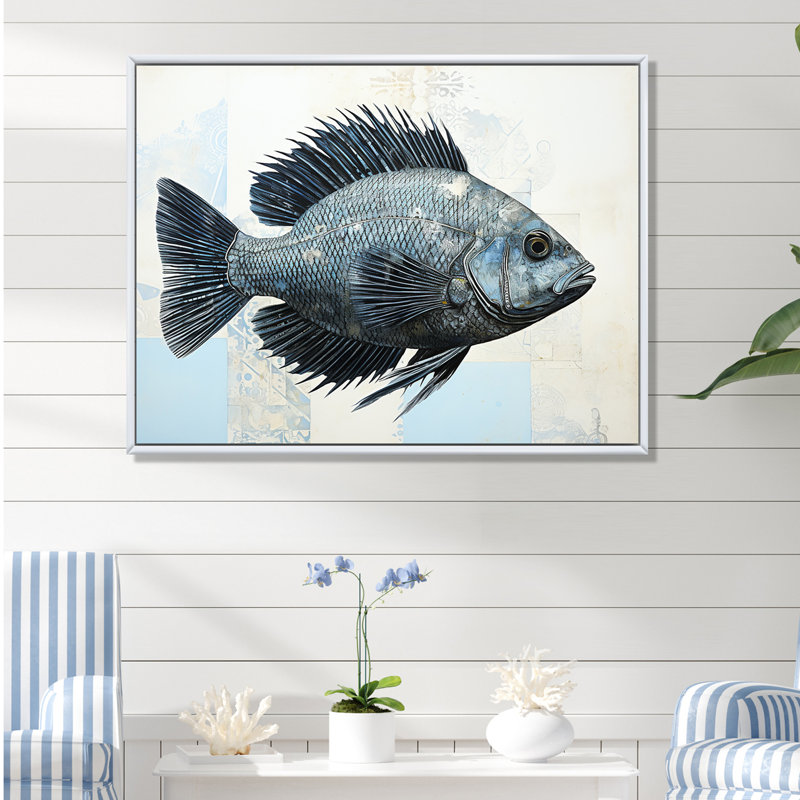 " Fish In The Deep Blue ", 30" H x 40" W x 0.5" D, White Floater Framed