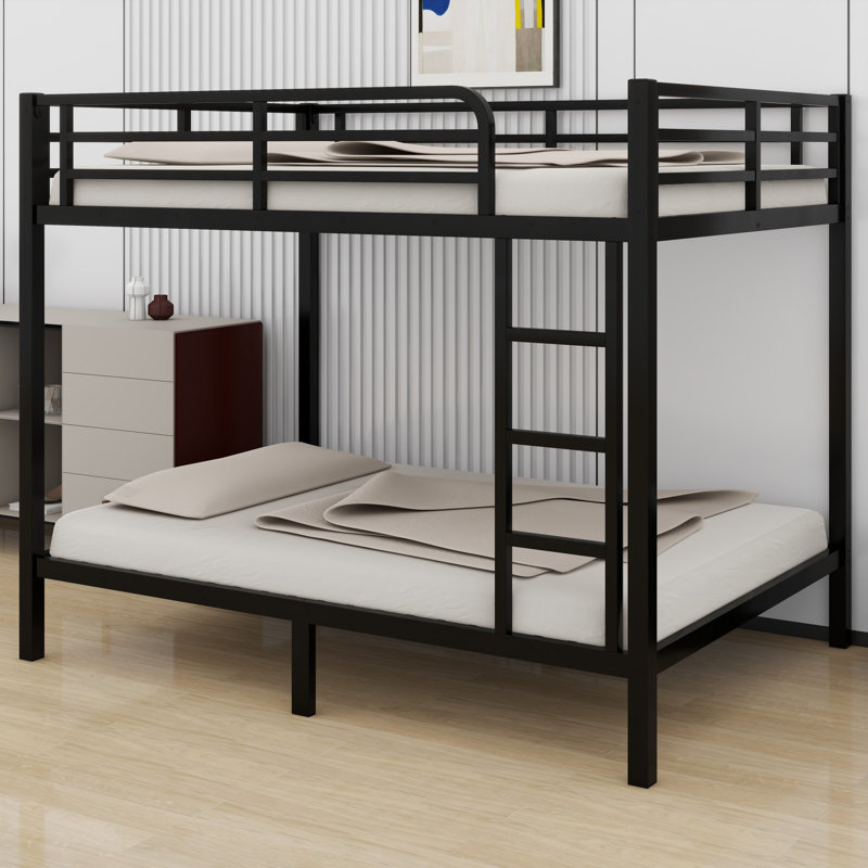 Lit superposé en métal durable pour adultes et adolescents, peu encombrant et peu bruyant, sans sommier tapissier, Noir