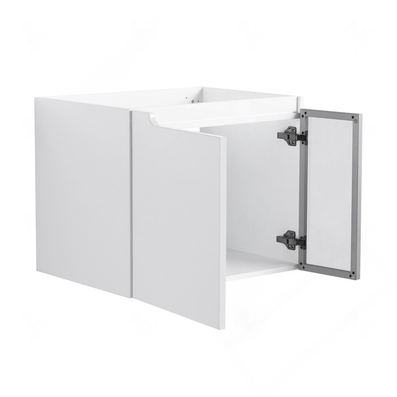 Meuble-lavabo mural de 61 cm (24 po) en contreplaqué blanc lustré avec portes à accents en verre gris (lavabo non inclus)
