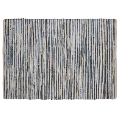Ensemble de tapis en denim / blanc tissés à plat à la main à motif abstrait Lombard