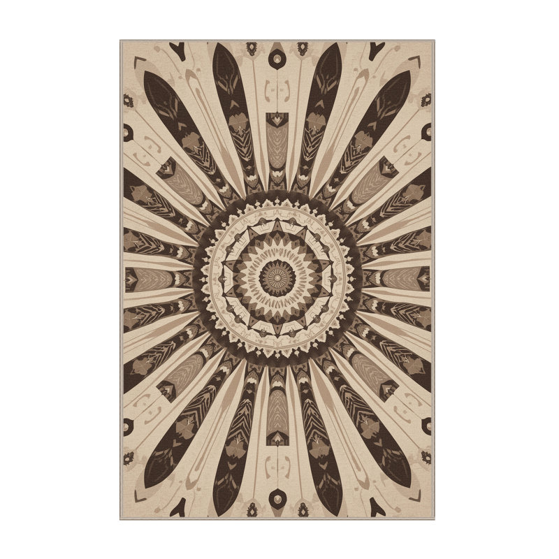 Soft Plush Dunneback Feathered Headdress Warrior Posh & Luxe Starburst Area Rug in Beige – Beige Binding, 3x5
