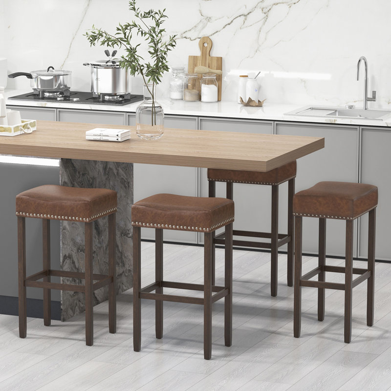 Javeon Upholstered Counter Stool with Solid Wood Frame, Brown, Bar Stool (29.5" Seat Height)