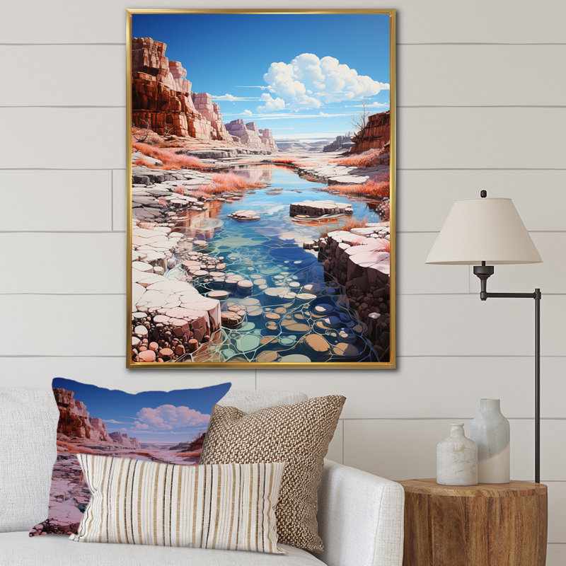 Paysage de Kawaii très sur toile, Cadre flottant doré, H 32 po x l 16 po x P 1 po