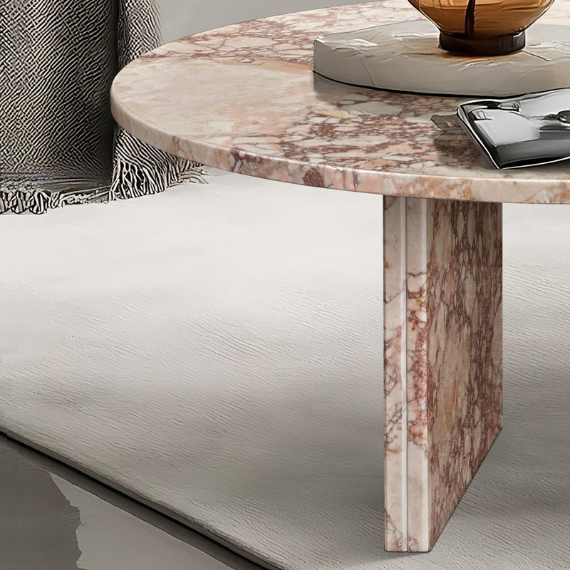 Marble Stone Coffee Table, Beige, 9.8" H x 35.4" W x 35.4" D