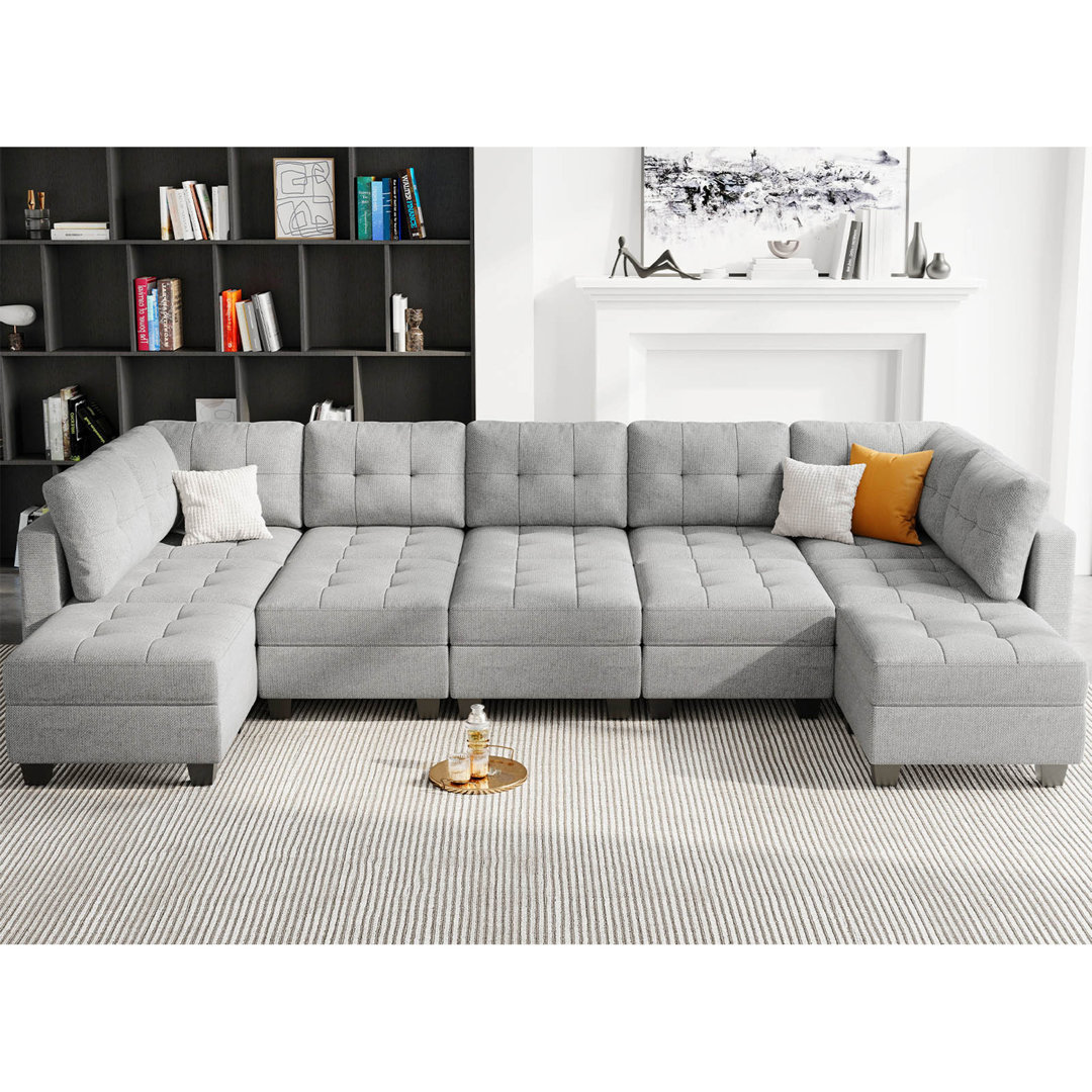 Ivery 143'' Wide Linen Large U Shaped Storage Sectional Modular Couch Variable Living room Sofa Bed Tufted Cushion Sleeper Latitude Run® Body 