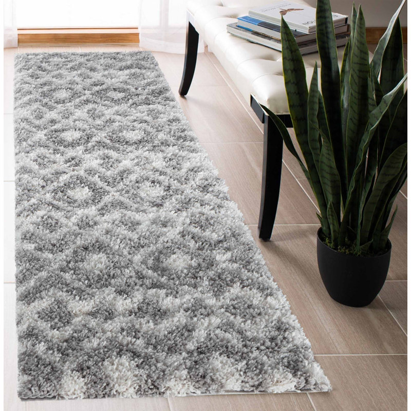 Teme Geometric Shag Area Rug, Runner 60 x 220cm