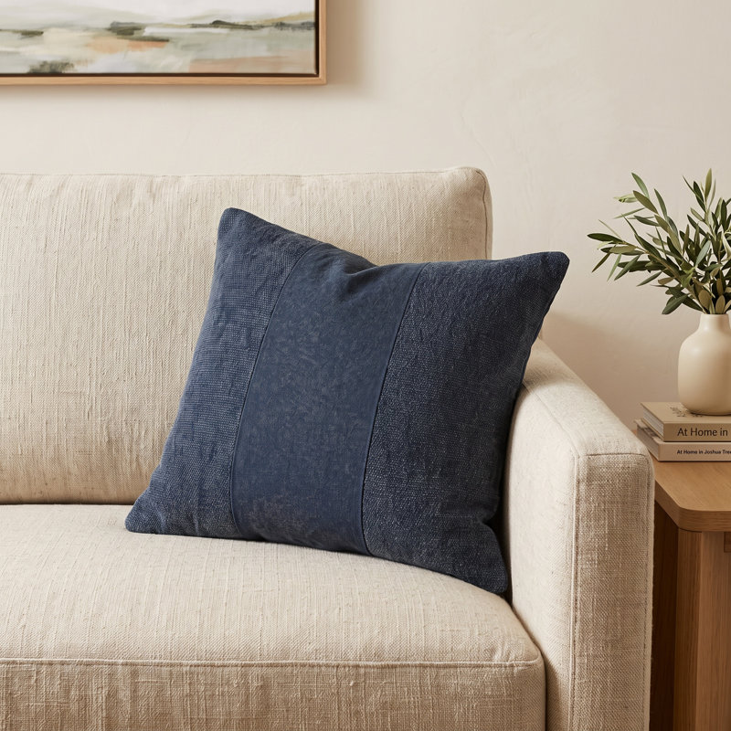 Dunbar Cotton Throw Pillow, 18" x 18", Navy, Poly Fill