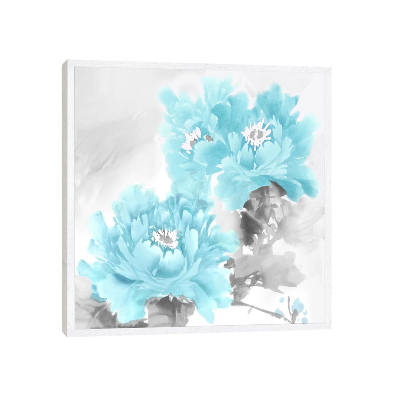 Flower Bloom In Aqua II 1 Piece Wall Art on Canvas, 93.98 cm H x 93.98 cm W, White Framed
