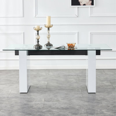 Grande table rectangulaire moderne avec un plateau à motif de 0,4 po et de grands pieds en panneau de fibres à densité moyenne, convenant à la cuisine, à la salle à manger et au salon 71 po x 35,4 po x 30 po