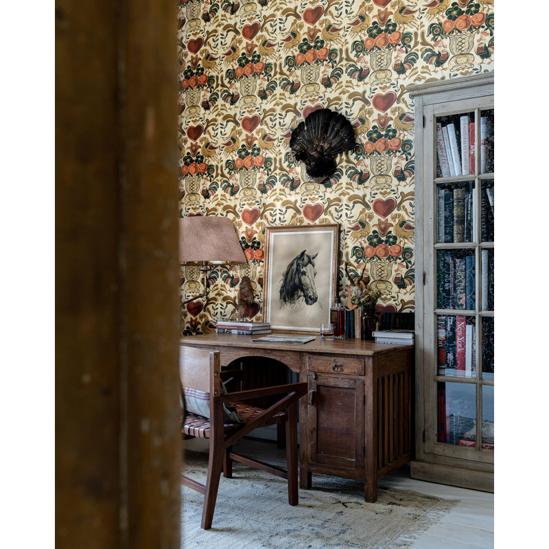 Tyrol Apres-Ski Home Floral Wallpaper Roll, Green/Ochre/Red/Taupe