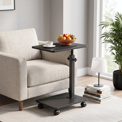 Table d'appoint mobile à hauteur réglable avec roulettes verrouillables, table de canapé en forme de C pour ordinateur portable, table de chevet portable avec fente pour tablette, table d'appoint multifonctionnelle pour canapé