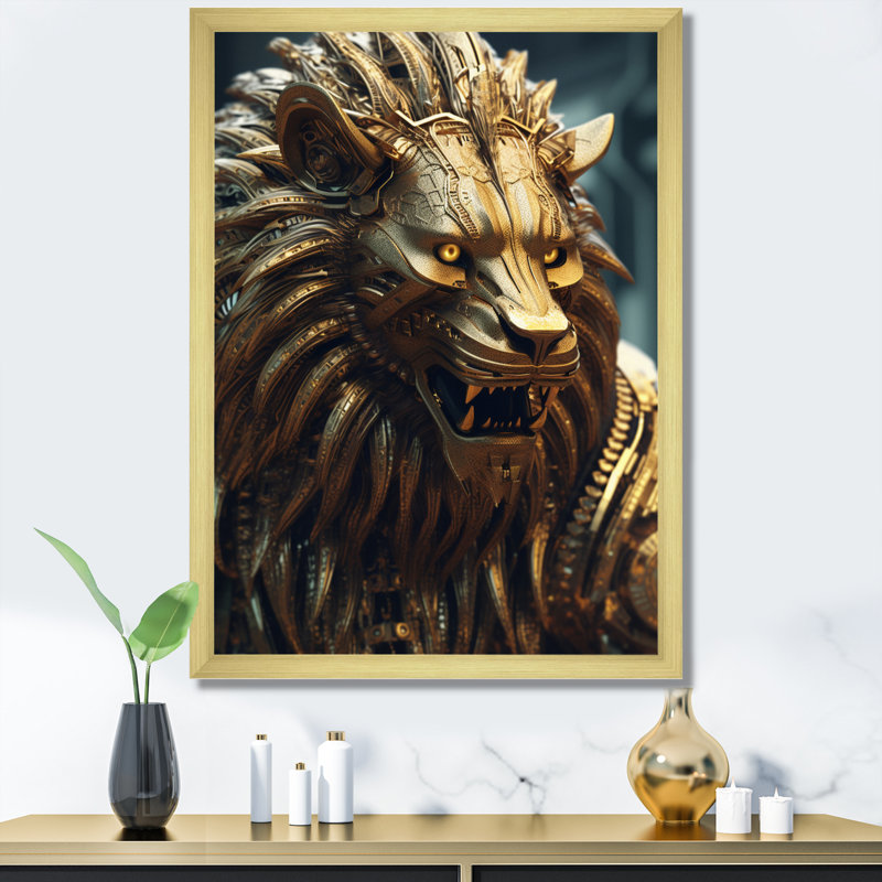 «Majestic Lion IV» sur toile, Cadre doré à une seule photo, H 32 po x l 24 po x P 1 po