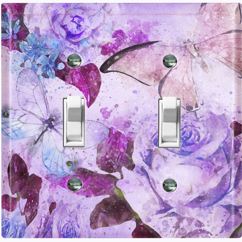 Plaque murale avec interrupteur à bascule 2 lumières Flower White Rose, Mauve / Bleu