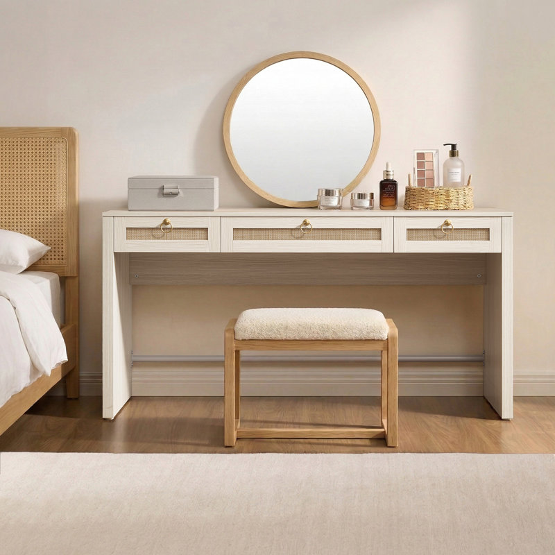 Bureau de rangement à 3 tiroirs Pomodoro Boho, Chêne blanc crème, 2 pièces