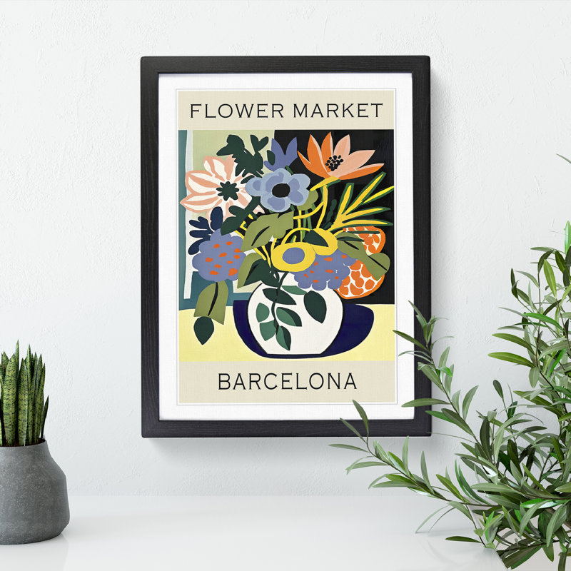 Barcelona Flower Market Exhibition No.8 - Single Picture Frame Print on Wood, 64cm H x 46cm W x 2cm D