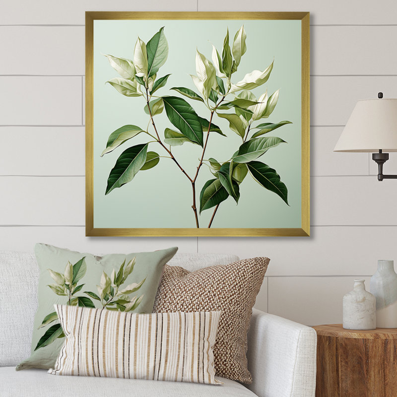 Menthe fraîche, minimalisme, feuilles, sérénité, Cadre doré simple, H 30 po x l 30 po x P 1 po