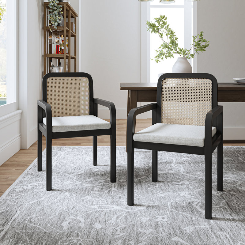 Chaise avec accoudoirs avec coussin amovible Amadou, Noir