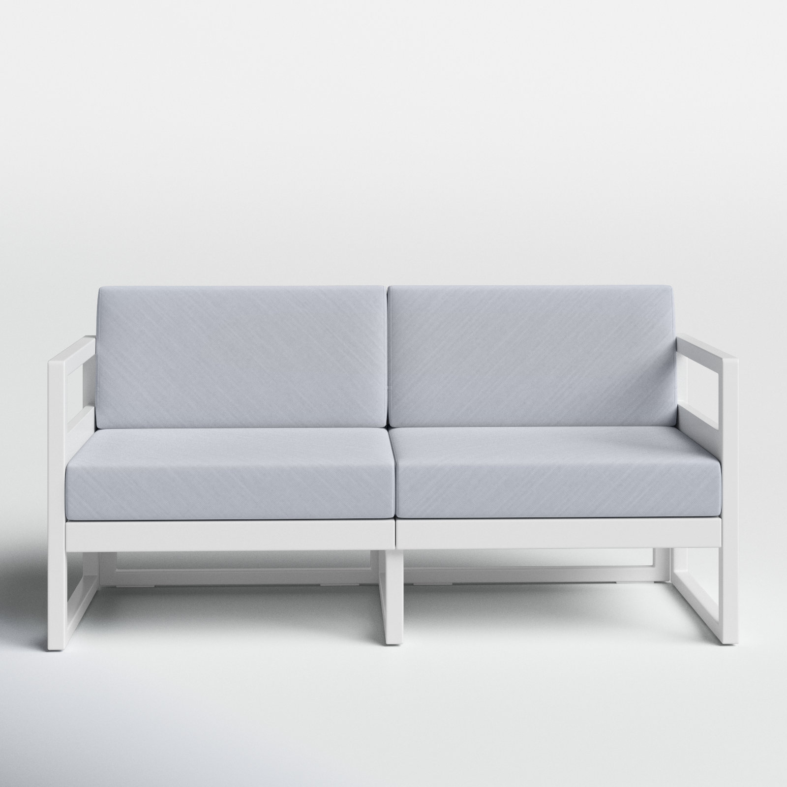 Lane 58'' Wide Straight Loveseat with Cushions, White, Canvas Granite Sunbrella® Canvas