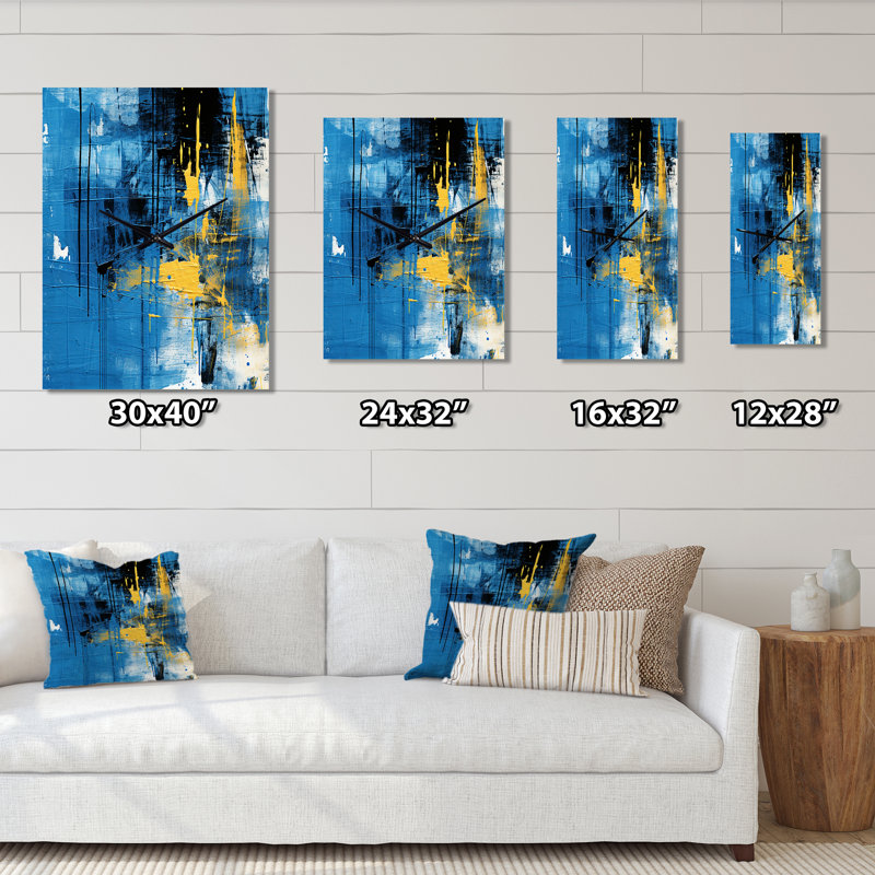 Horloge murale «Bliss Of Happiness» en jaune et bleu, H 28 po x l 12 po x P 1 po