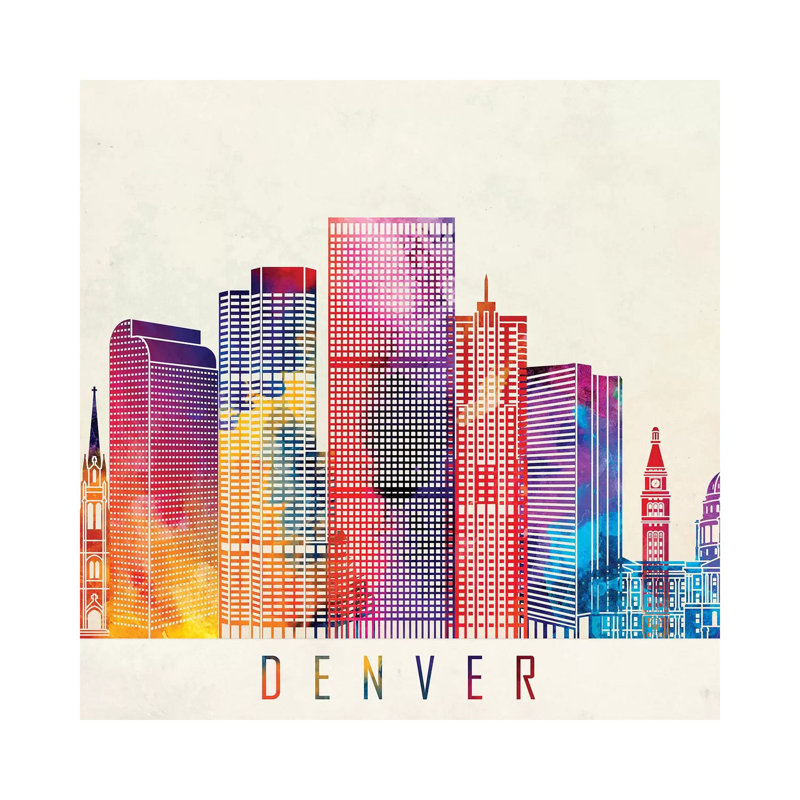 Denver Landmarks Watercolour by Paul Rommer - Wrapped Canvas Print, 45.72cm H x 45.72cm W x 1.91cm D