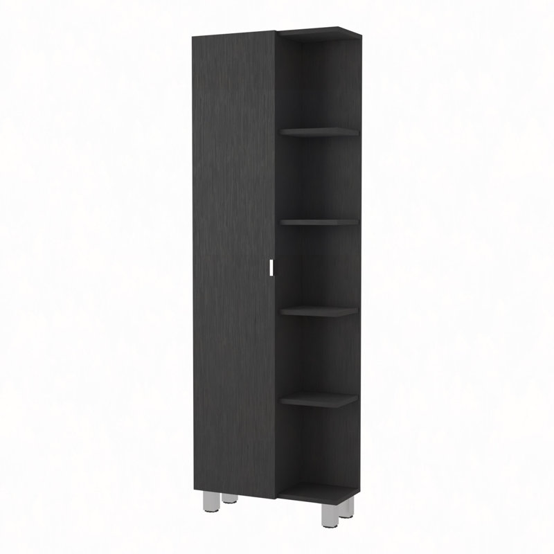 Armoire à linge en miroir, quatre tablettes intérieures, cinq tablettes extérieures, Noir