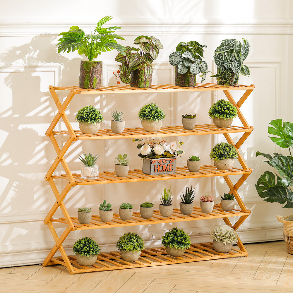 Foldable floor standing balcony five tier primary color flower stand