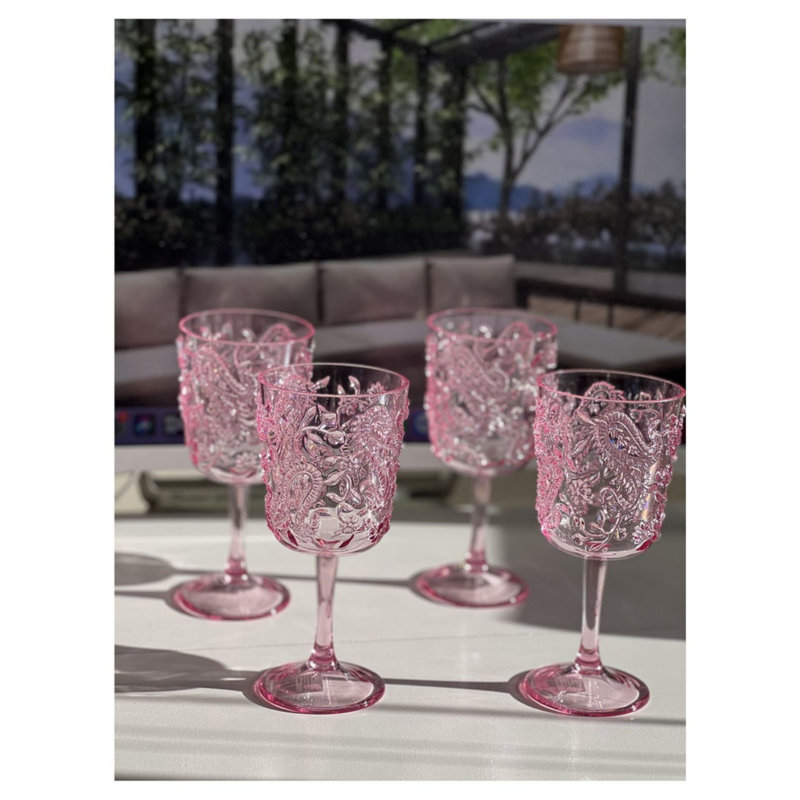 Paisley Plastic Wine Glasses Set of 4, Pink