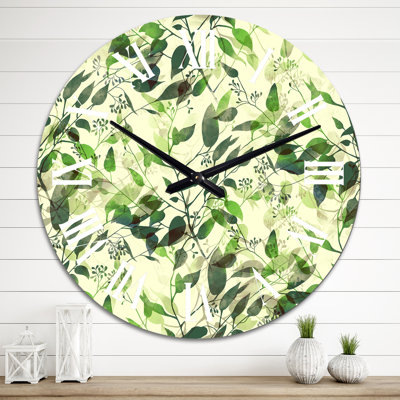 Silhouette de feuilles d'eucalyptus I - horloge murale à motifs