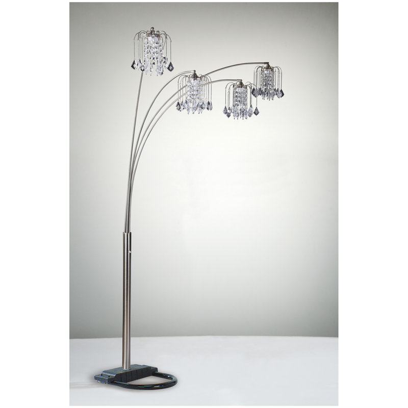 1pc Modern Design Classic Luxury Sleek Multi-head Floor Lamp Half Moon Radiant Crystal-encrusted Sleek Metallic Stems Living Room Pewter