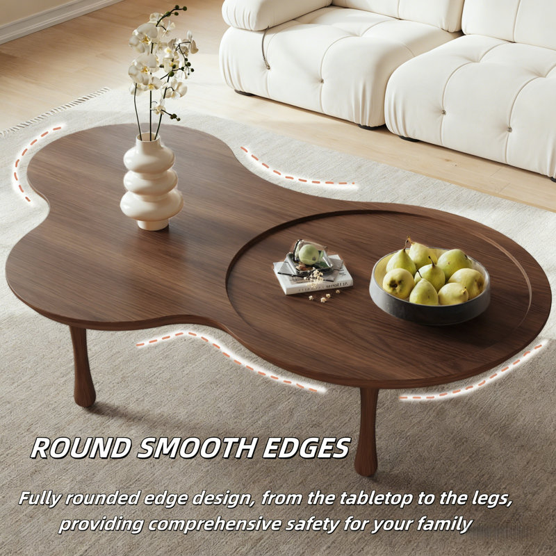 53.35" Cloud Shape Coffee Table Solid Wood Modern Coffee Table Large Coffee Table Walnut Solid Wood Coffee Table for Living Room