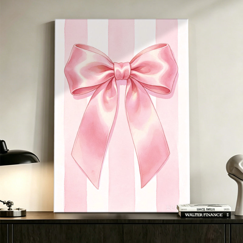 Tableau sur toile « Coquette à nœud en satin rose », impression sur toile tendue sur châssis, 61 x 91 cm, rose poudré, décoration murale originale pour chambre, salon et bureau à domicile