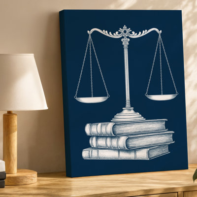 Canvas A Meticulously Crafted Balanced Scale Embodying Justice Is Prominently Placed Wall Art Atop Three Slightly Worn Books Each Canvas Wall Art