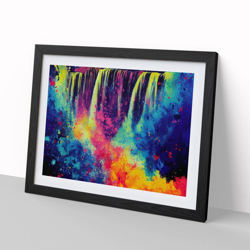 Waterfall Splatter Vol.2 Abstract - Single Picture Frame Print, Black, 46cm H x 64cm W