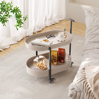 Rolling Side Table with Wheels, Oval