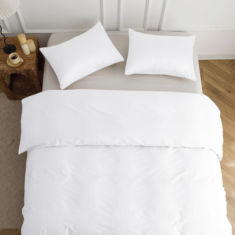 Nitzy Super Soft Reversible Plain Duvet Cover with Pillowcases, White, UK Single - DE 137 x 200 cm