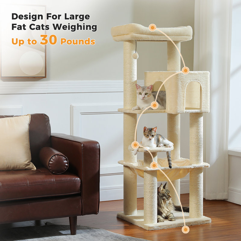 Plush 57.8-Inch Cat Tower Beige, Beige