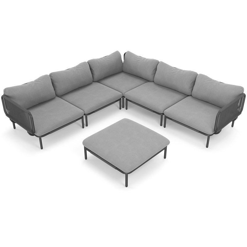  Imir 6 - Person Outdoor Patio Sectional Sofa with Cushions, Gray Cushion/Black Frame