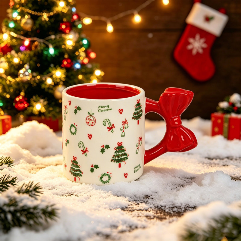 Tasse de Noël en céramique avec poignée d'arc - tasse à café de Noël, verrerie décorative saisonnière