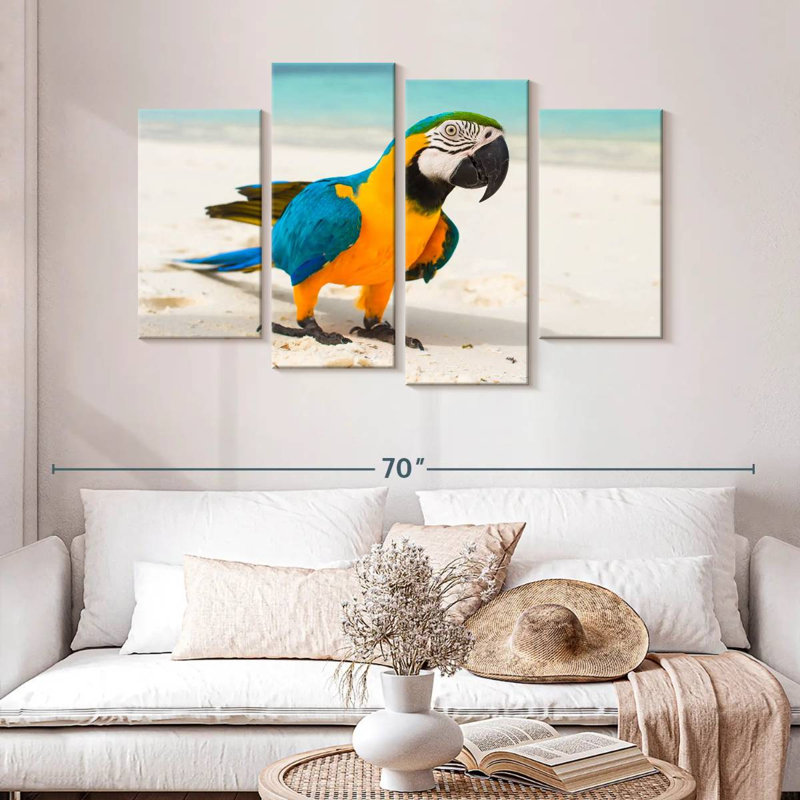 Brampt Macaw On White Sand, 32"H x 52"W