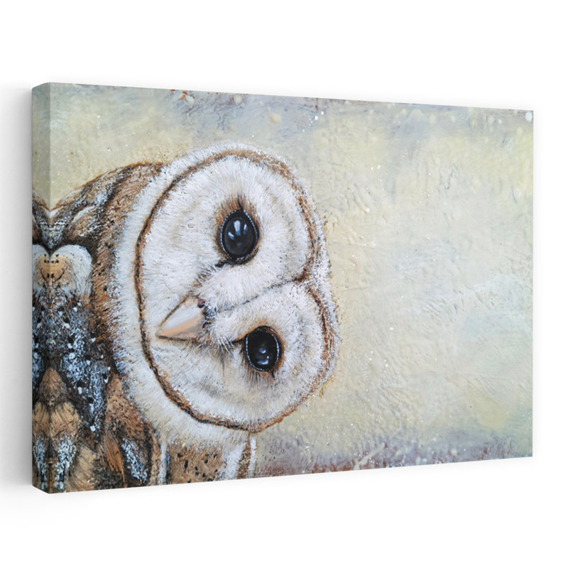 Curiosité d'art d'oiseau hibou contemporain, H 16 po x l 24 po