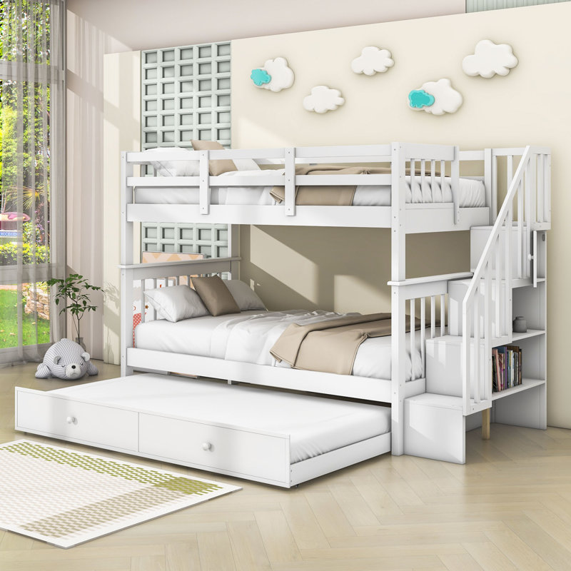 Donnalynn Kids Twin Over Twin Bunk Bed with Trundle, White