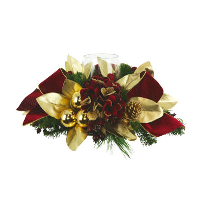 Hydrangea And Magnolia Leaf Holiday Candleholder