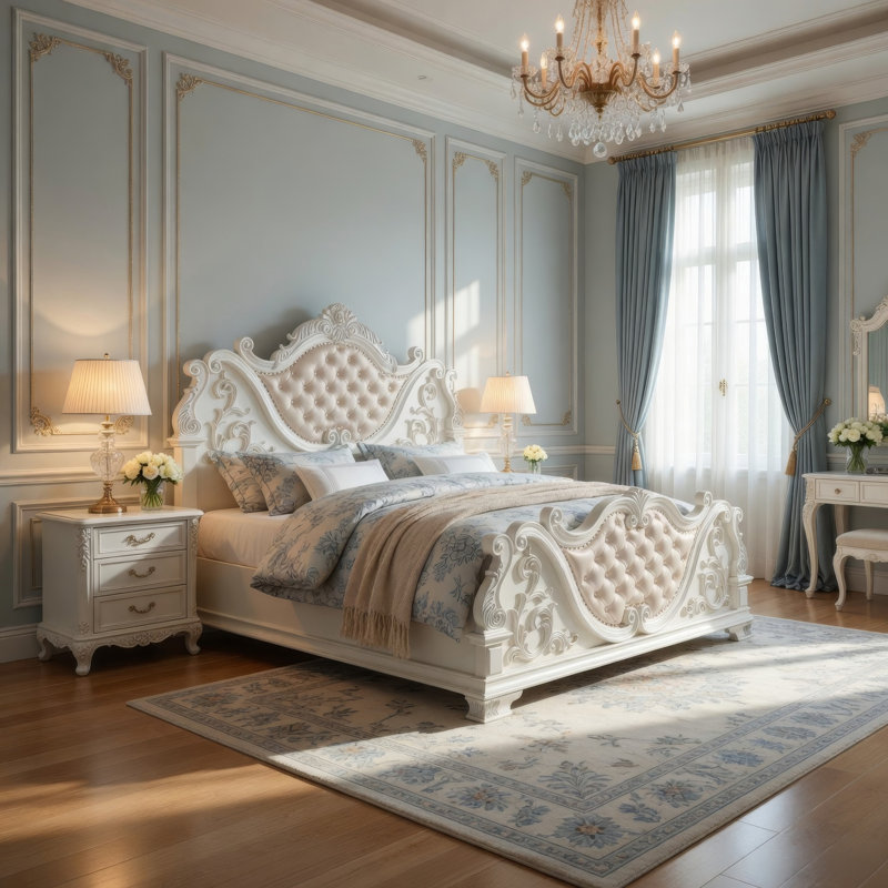 Grand lit, blanc perle, Blanc, Grand
