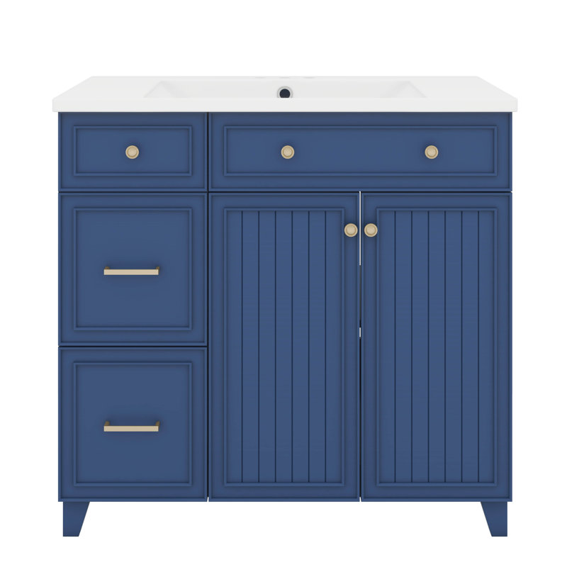 Meuble-lavabo 36 po avec lavabo en céramique, Bleu