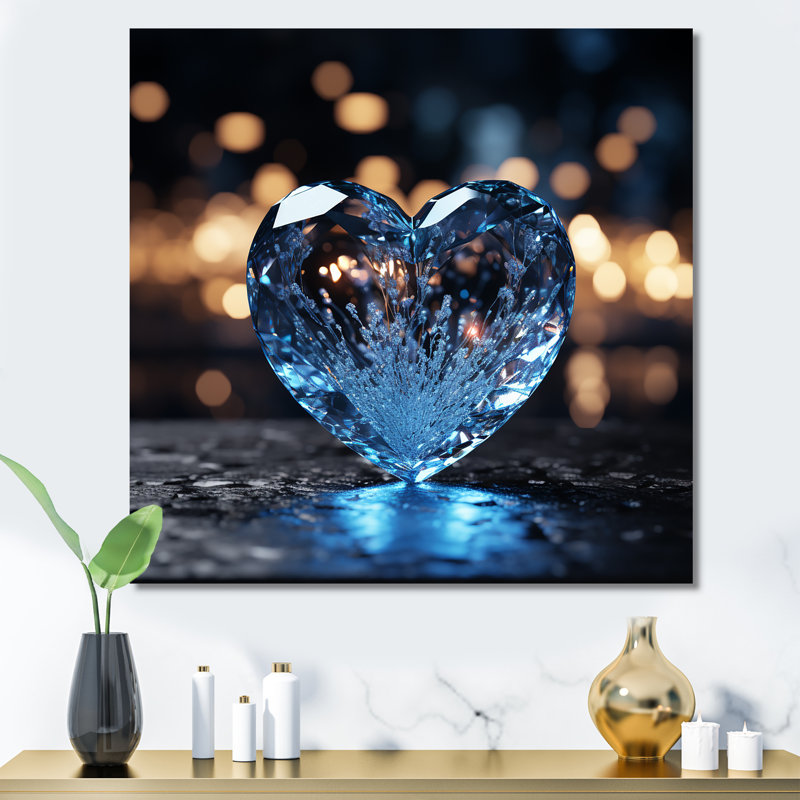 «Blue Neon Heart Shape II», art abstrait sur toile, Toile tendue, H 16 po x l 16 po x P 1 po