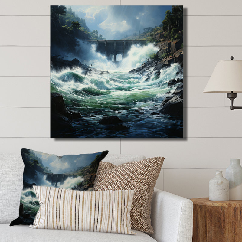 Dam Sublime Power Pointillism II - Landscapes Canvas Prints, 24" H x 24" W, Toile tendue