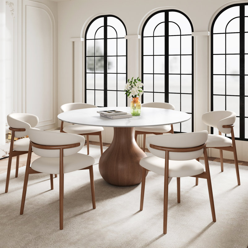 Otelia 7PCS Round Dining Table Chairs Set, Blanc, H 29,52 po x L 53,15 po x l 53,15 po, 7 pièces : table, 6 chaises