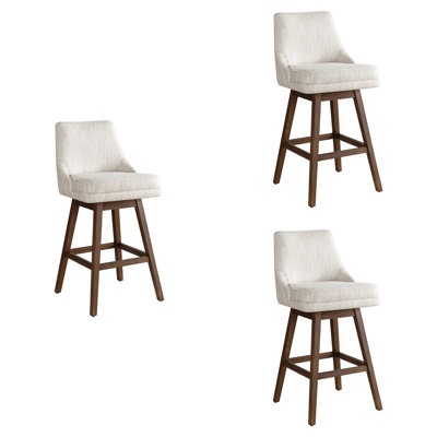 Wasser Solid Wood Upholstered Swivel Barstool With Fabric Seat