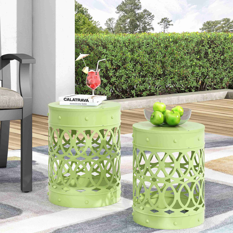 Ensemble de 2 tables de bout d'extérieur en métal, 2, Green