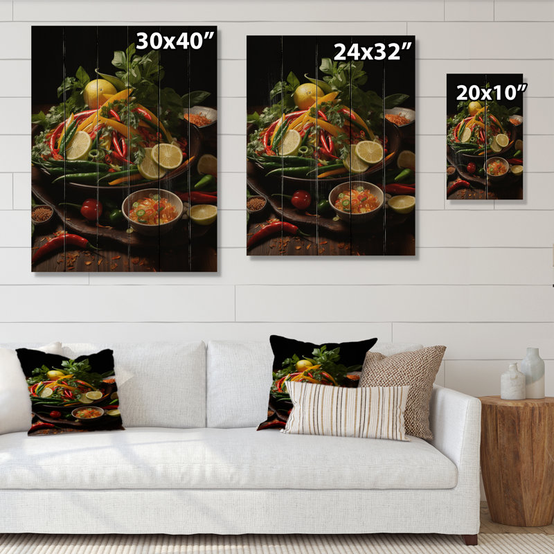 Cuisine thaïlandaise délices I sur bois, H 32 po x l 24 po x P 0,78 po